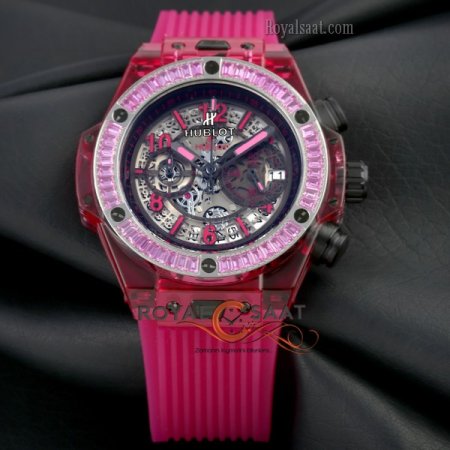 Hublot Kırmızı Bezel Taşlı Şeffaf