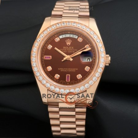 Rolex Oyster Perpetual Day-Date Baget Taşlı Kahve Kadran